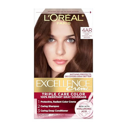 L'Oreal Paris Excellence Crème Tinte para Cabello Permanente, Color 4AR Marrón Chocolate Oscuro, Cobertura 100% Canas, 1 Kit - imagen 1