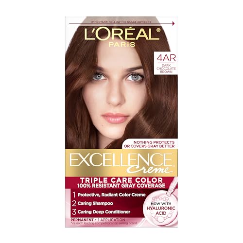 L'Oreal Paris Excellence Crème Tinte para Cabello Permanente, Color 4AR Marrón Chocolate Oscuro, Cobertura 100% Canas, 1 Kit - imagen 2