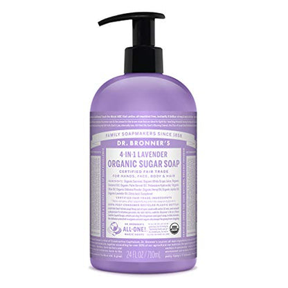 Jabón Orgánico de Azúcar Dr. Bronner's (Lavanda, 24 Onzas) - Con Aceites Orgánicos, Azúcar y Polvo de Shikakai, Uso 4 en 1: Manos, Cuerpo, Cara y - imagen 3