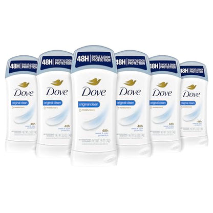 Desodorante Antitranspirante Dove Invisible Solid para Mujeres, Original Clean, Protección contra Sudor y Olores, 2.6 oz, Paquete de 6 - imagen 1