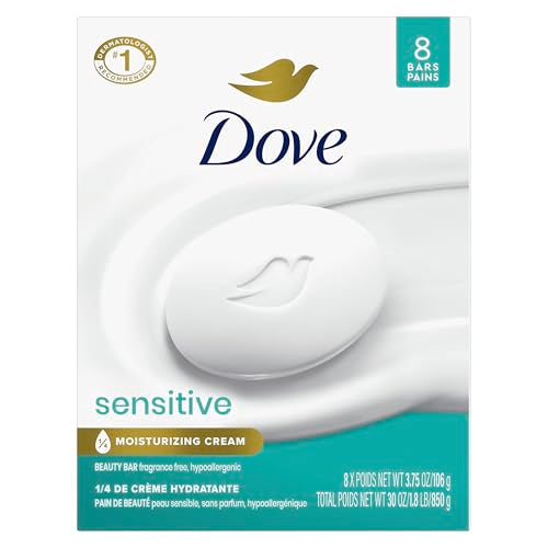Jabón de Belleza Dove para Piel Sensible, 8 Bares, Sin Fragancia y Hipoalergénico, 3.75 oz - imagen 1