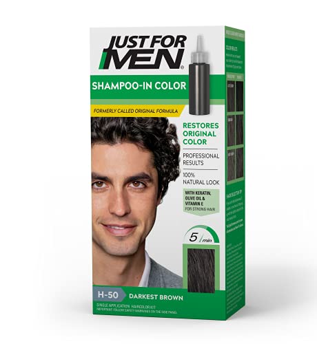 Just For Men Coloración para Cabello Shampoo (Antes Fórmula Original), Tinte para Hombre con Queratina y Vitamina E - Marrón Oscuro, H-50, Paquete de - imagen 2