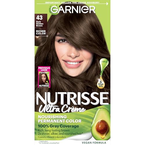 Color de Cabello Garnier Nutrisse Ultra Crème, Tinte Permanente con 100% Cobertura de Canas, Vegano y Libre de Crueldad, 43 Marrón Dorado Oscuro - imagen 3