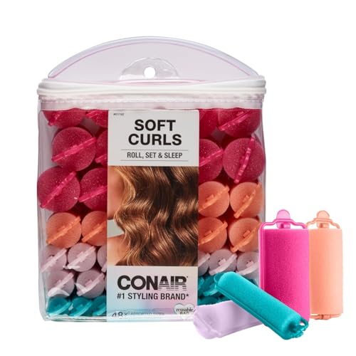 Rizadores de cabello de espuma Conair - 48 piezas, colores surtidos - Rizos sin calor, rizos de noche, rizadores de espuma con estuche de - imagen 1