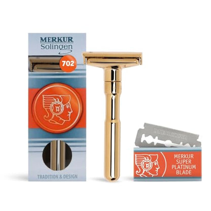 Razor de Seguridad Ajustable MERKUR FUTUR 702 Doble Cara - Oro Brillante, Diseño de Tapa Desmontable, Hecho en Alemania, Sin Plástico - imagen 1