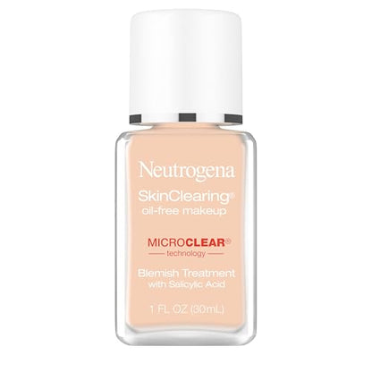 Base líquida Neutrogena SkinClearing sin aceite para combatir el acné y manchas con 0.5% de ácido salicílico, maquillaje control de brillo para piel - imagen 2