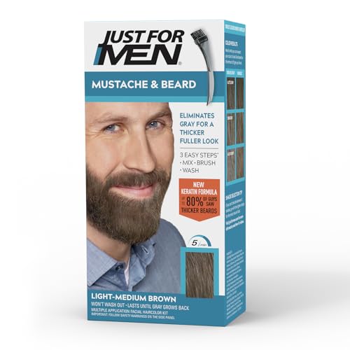 Just For Men Tinte para Barba y Bigote, Coloración para Cabello Canoso con Brocha, Keratina, Biotina, Aloe y Aceite de Coco, Marrón Claro Medio M-30, - imagen 3
