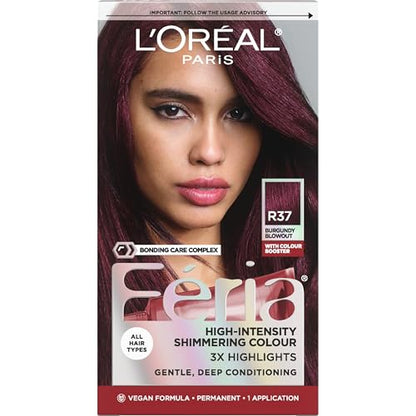 Coloración Permanente L'Oreal Paris Feria Multi-Facetas Brillante, R37 Blowout Burgundy (Borgoña Profundo), Paquete de 1, Tinte para Cabello - imagen 1