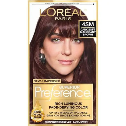 L'Oreal Paris Superior Preference Tinte Permanente Luminous Fade-Defying, Coloración para Cabello Marrón Mahogany Oscuro 4SM, Kit de Tinte para 9 - imagen 3