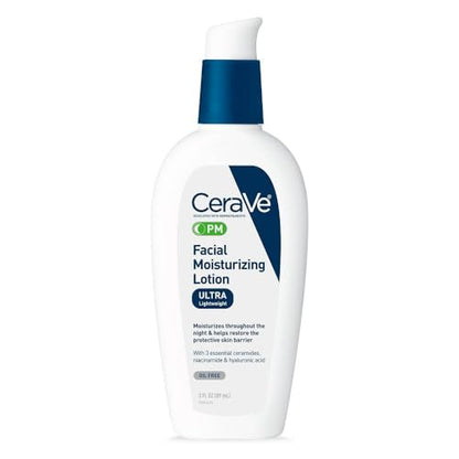 CeraVe Crema Hidratante Facial PM, Crema Nocturna con Ácido Hialurónico y Niacinamida, Hidratante Ultra Ligero y Libre de Aceite, 3 Onzas - imagen 1