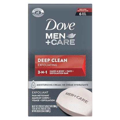 Dove Men + Care Jabones de Cuerpo y Cara Deep Clean, Granos Purificantes, 3.75 oz, Paquete de 6 - imagen 1