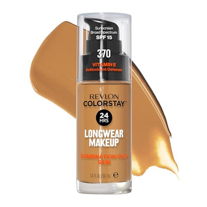 Base Líquida Revlon ColorStay para Piel Mixta y Grasa, SPF 15, Cobertura Media-Alta con Acabado Mate, 370 Toast, 1 Fl Oz - imagen 1
