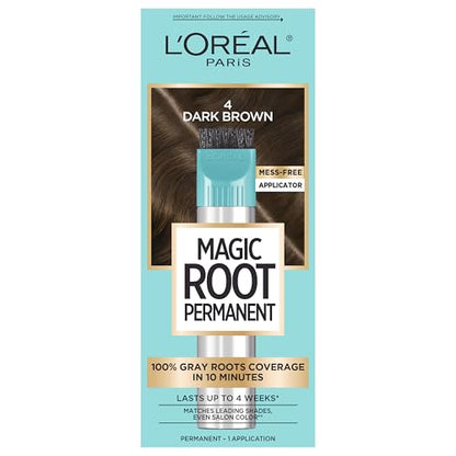 L'Oréal Paris Magic Root Kit de Coloración Permanente para Cabello, 10 Minutos, Cobertura 100% de Canas, 4 Marrón Oscuro, 1 Unidad - imagen 1