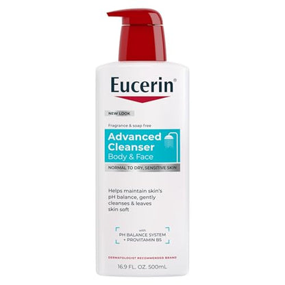 Eucerin Limpiador Avanzado para Cuerpo y Cara - Sin Fragancia ni Jabón para Piel Seca y Sensible - Botella de 16.9 fl. oz - imagen 2