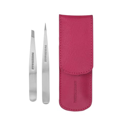 Set de Pinzas Tweezerman Petite con Estuche de Viaje - Pinzas de Punta y Diagonal, Pinzas para Viajar (Estuche Rosa) - imagen 2