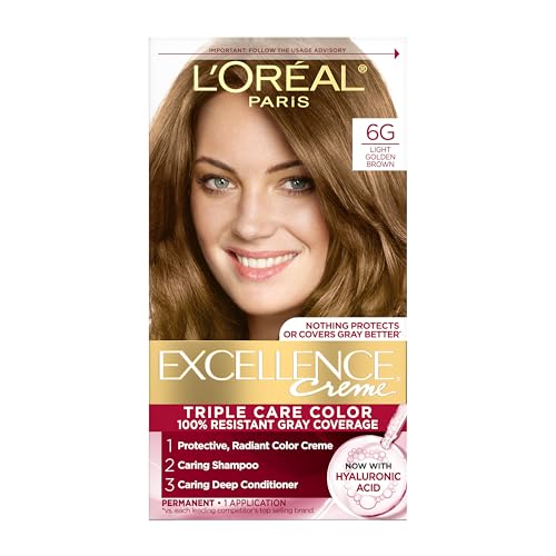 L'Oreal Paris Excellence Crème Tinte para Cabello Permanente, Color 6G Marrón Dorado Claro, Cobertura 100% de Canas, 1 Kit - imagen 1
