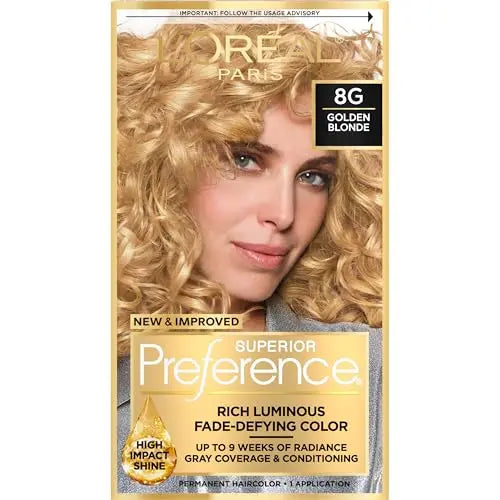 L'Oreal Paris Superior Preference Coloración Permanente Luminosa, Tinte para Cabello Dorado Rubio 8G, Kit de Tinte para 9 Semanas de Brillo - imagen 3