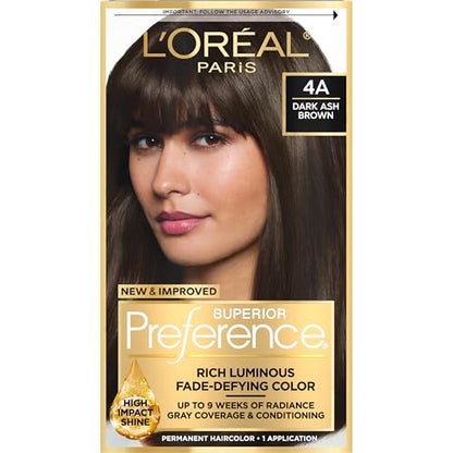 L'Oreal Paris Superior Preference Coloración Permanente Luminosa, Tinte para Cabello de 9 Semanas de Brillo, Marrón Ceniza Oscuro 4A, 1 Kit de Tinte - imagen 3