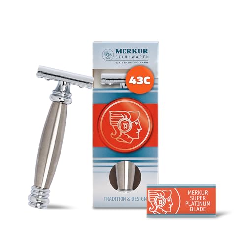 MERKUR 43C Double Edge Safety Razor, Heavy Stainless Steel Handle, Two-Piece Design, Closed Comb Straight Bar, Bright Chrome Finish, Made in Germany - imagen 4