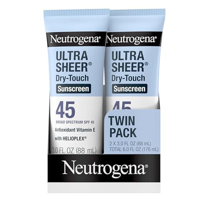 Neutrogena Protector Solar Ultra Sheer Dry-Touch para Cara y Cuerpo, SPF 45, Protección UVA/UVB, Resistente al Agua, Tamaño de Viaje, Paquete de 2, 3 - imagen 3