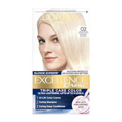 L'Oreal Paris Excellence Crème Tinte Permanente para Cabello, Color de Cuidado Triple con Ácido Hialurónico para Cobertura Total de Canas, 02 Rubio - imagen 2