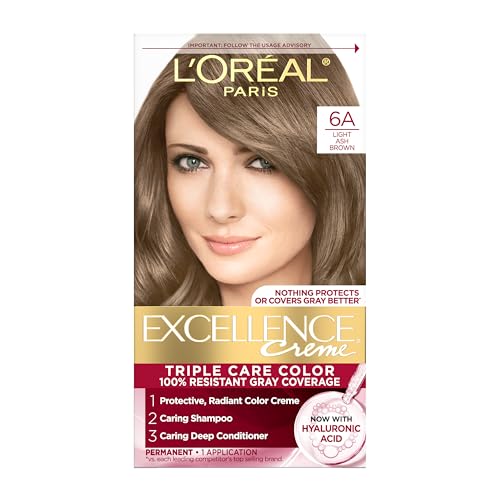 Tinte para Cabello L'Oreal Paris Excellence Crème, Color Permanente 6A Castaño Claro Ceniza, Cobertura 100% Canas, 1 Kit - imagen 4