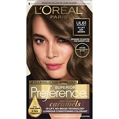 L'Oreal Paris Superior Preference Coloración Permanente Fade-Defying + Brillo, UL61 Castaño Claro Ceniza, 1 Unidad, Tinte para Cabello - imagen 1