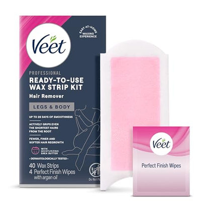 Cintas de Cera de Azúcar VEET para Depilación Corporal Femenina, Kit de Depilación de Bikini, 40 Cintas con Manteca de Karité y 4 Toallitas - imagen 4