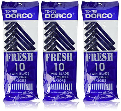 Maquinillas de afeitar desechables Dorco Fresh Twin Blade para hombres (30 unidades), afeitado suave y cómodo, mango antideslizante, ideal para piel - imagen 3