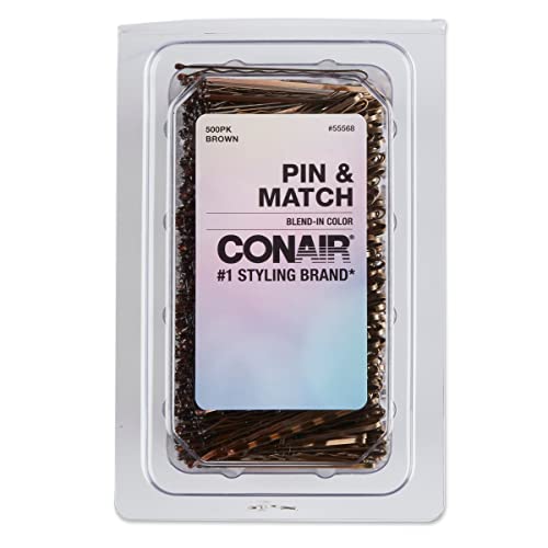 Bobby Pins Conair, 500 Piezas de Pasadores para el Cabello en Tubo de Almacenamiento, Color Marrón - imagen 1