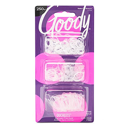 Goody Ouchless Bandas de Pelo de Poliéster - 250 Piezas, Transparentes, Bandas de Látex para el Cabello de Mujeres, Sujeción Ultra Fuerte, Diseño de - imagen 2