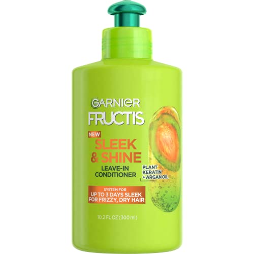 Crema Acondicionadora Sin Enjuague Garnier Fructis Sleek & Shine para Cabello Frizado y Seco, con Queratina Vegetal y Aceite de Argán, 10.2 Fl Oz - imagen 2