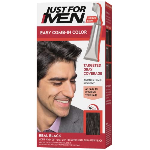Just For Men Tinte para Cabello Masculino Fácil de Aplicar con Peine - Negro Real, A-55, Paquete de 1 - imagen 1