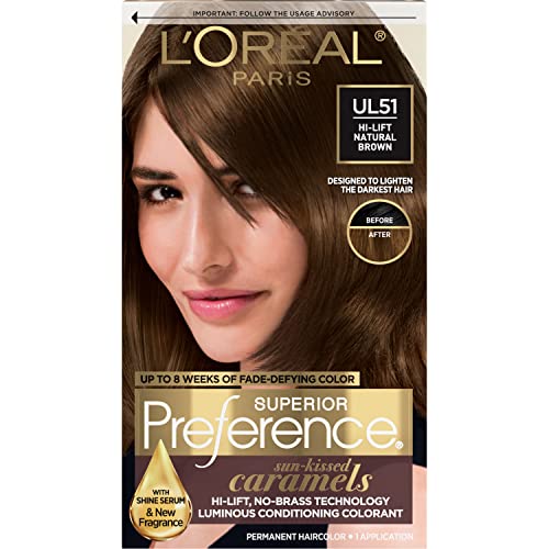 Coloración Permanente L'Oreal Paris Superior Preference Fade-Defying + Shine, UL51 Castaño Natural Claro, 1 Unidad, Tinte para Cabello - imagen 1