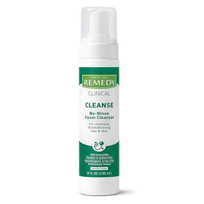 Limpiador Espumoso Sin Enjuague Medline Remedy Clinical, Aroma Vainilla (8 fl oz), Champú y Limpiador Hidratante para Piel Sensible, Libre de - imagen 1