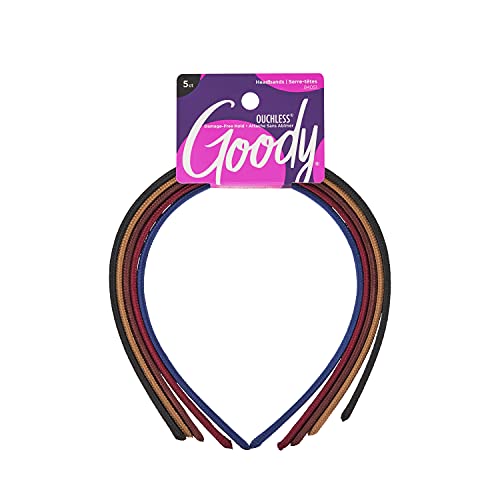 Diademas Goody Ouchless Shoestring, 5 Piezas, Colores Variados, Estilo Ligero y Delgado, Tela Sin Daño, Comodidad Todo el Día, Para Mujeres y - imagen 1
