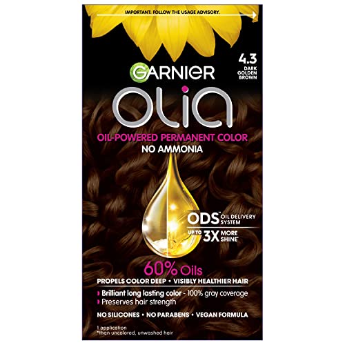 Tinte para el cabello Garnier Olia sin amoníaco, color permanente rico en aceite, 4.3 Marrón Dorado Oscuro, 1 unidad (el empaque puede variar) - imagen 3