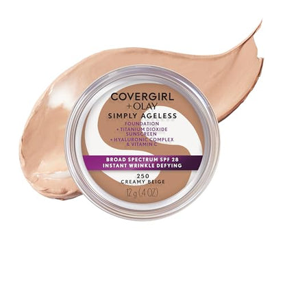 COVERGIRL Simply Ageless Base Defensora de Arrugas Instantánea, SPF 28, Complejo de Ácido Hialurónico y Vitamina C - 250 Beige Cremoso, Paquete de 1 - imagen 3