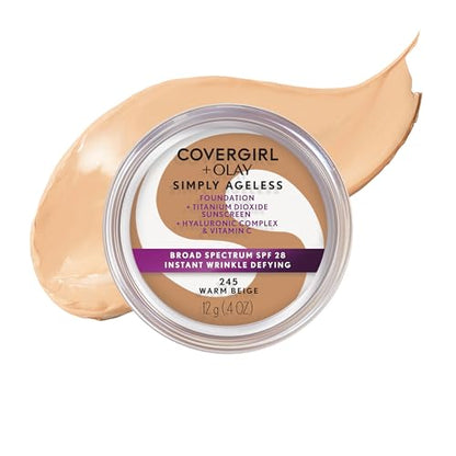 CUBRE GIRL Base Defensora de Arrugas Instantánea Simply Ageless, SPF 28, Complejo de Ácido Hialurónico y Vitamina C - 245 Beige Cálido, Paquete de 1 - imagen 2