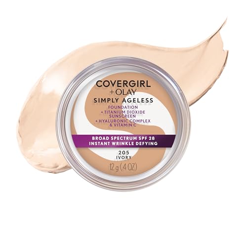 COVERGIRL Simply Ageless Base de Maquillaje Defensora de Arrugas Instantánea, SPF 28, Complejo de Ácido Hialurónico y Vitamina C - 205 Marfil, - imagen 1
