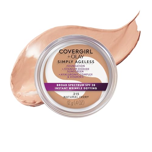 COVERGIRL Simply Ageless Base Defensora de Arrugas Instantánea, SPF 28, Complejo de Ácido Hialurónico y Vitamina C - 215 Marfil Natural, Paquete de 1 - imagen 1