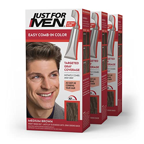 Just For Men Tinte para Cabello Masculino Fácil de Aplicar con Peine - Marrón Medio, A-35, Paquete de 3 - imagen 3