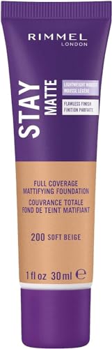 Rimmel London Stay Matte Mousse Líquido - 200 Beige Suave - Base de Maquillaje, Ligera, Control de Brillo, Libre de Aceite, 1oz - imagen 1
