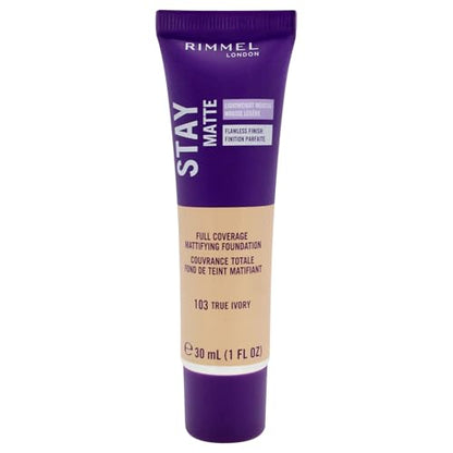 Base de Maquillaje Rimmel Stay Matte True Ivory 1 Onza Líquida con Acabado Mate Suave para un Look Naturalmente Perfecto - imagen 1