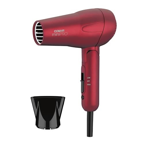 Secador de pelo Conair Mini Pro, secador de viaje con mango plegable, color rojo - imagen 1