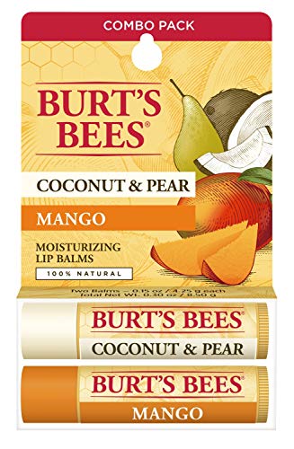 Bálsamo Labial Hidratante 100% Natural Burt's Bees, Coco y Pera y Mango con Cera de Abeja y Extractos de Frutas - 2 Tubos, 2 Fl OZ - imagen 1