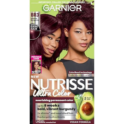 Garnier Nutrisse Ultra Color Tinte para Cabello, Coloración Permanente BR3 Burgundy Intenso (Lotus Berry), Resultados Vibrantes y Resistentes al - imagen 3