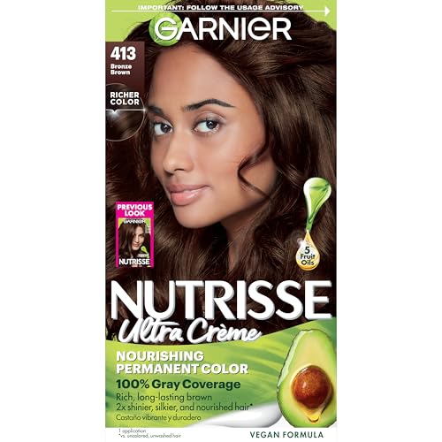 Garnier Nutrisse Ultra Crème Coloración Permanente para el Cabello, Cobertura 100% de Canas, Vegana y Libre de Crueldad, 413 Marrón Bronce (Azúcar - imagen 2