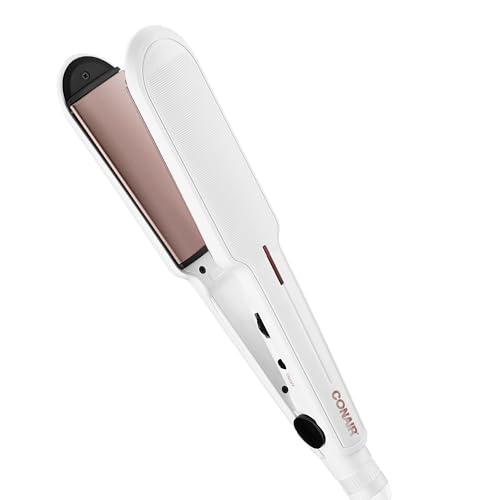Conair Double Ceramic Flat Iron, 1½-inch Flat Iron, 5 Heat Settings Up to 410°F, Extra-Wide Floating Plates, For All Hair Types and Textures, White - imagen 2