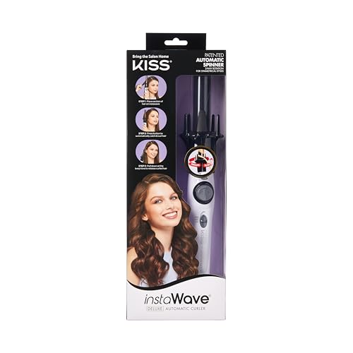 KISS Instawave Deluxe Automatic Rotating Curling Iron, Self-Spinning, Ceramic Ionic Technology, Tangle Prevention, 2-Way Rotation, Dual Heat Settings  - imagen 1